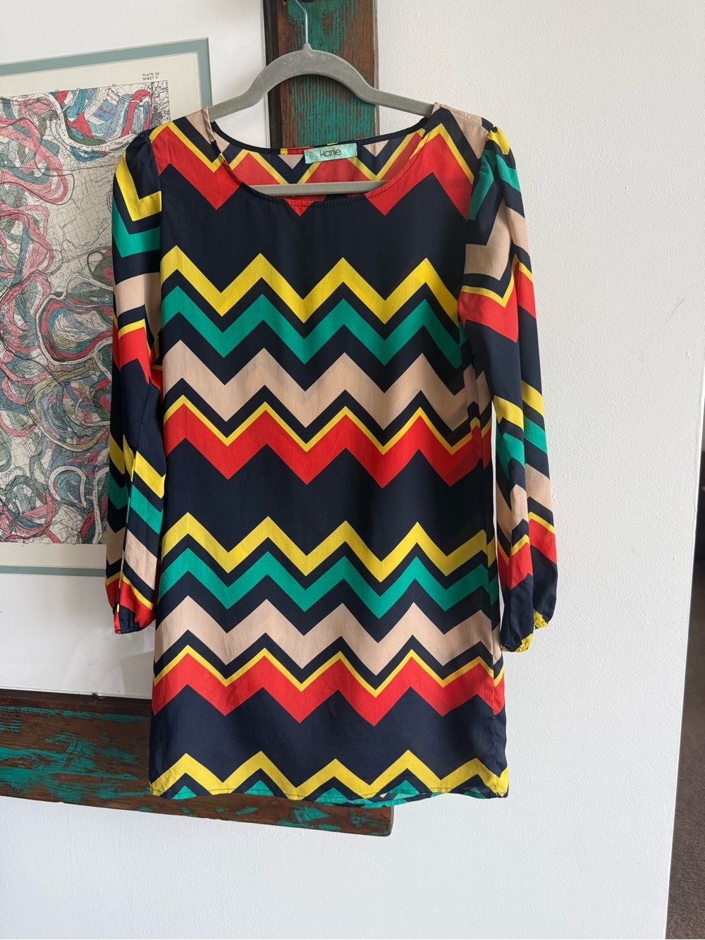 Karlie Chevron Shift Dress in Multi-Color | Small